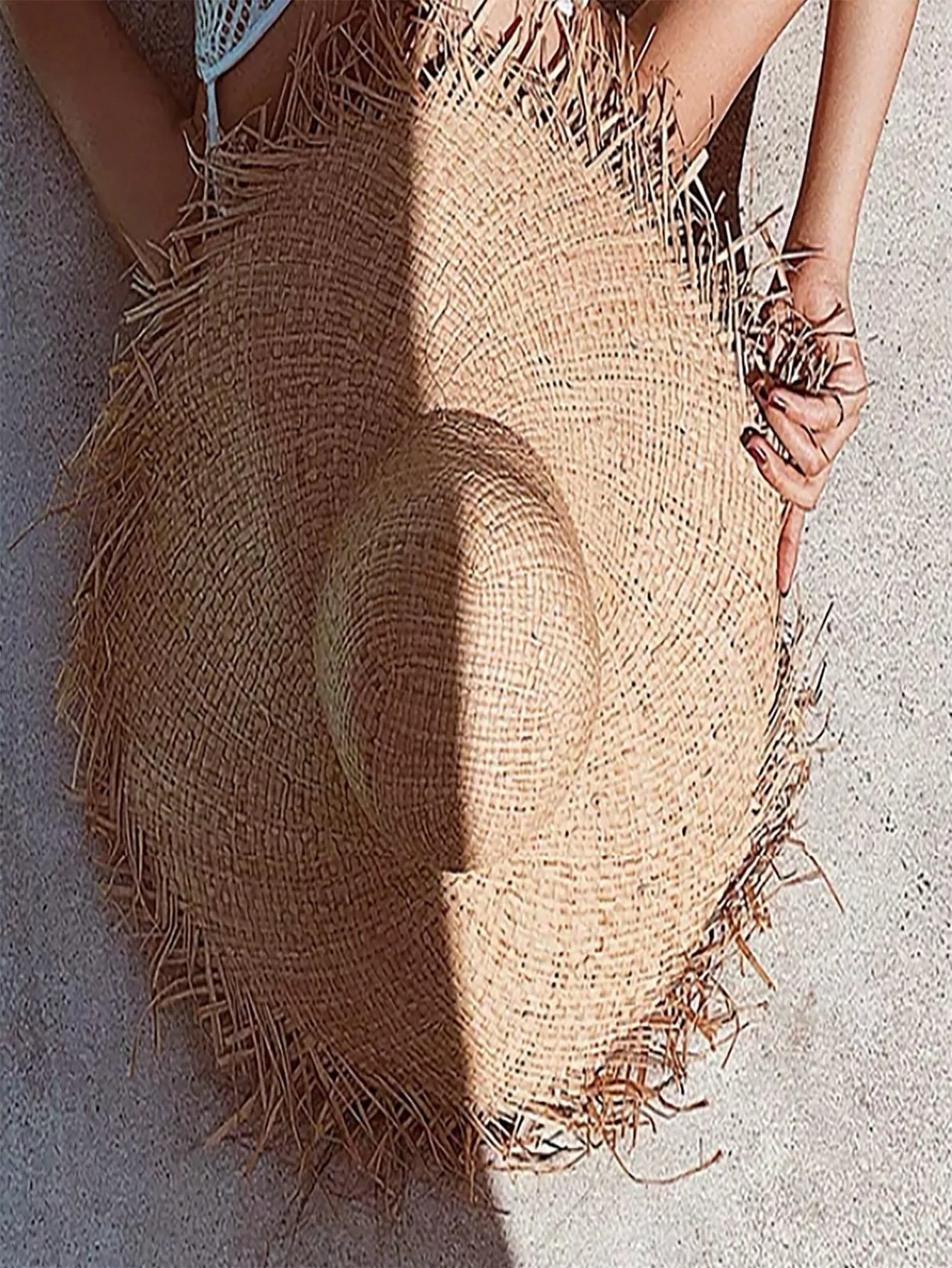 Oversized Wide Brim Hats Boho Raw Hem Sun Hat Elegant Summer Straw Hats Trendy Khaki Travel Beach Hats For Women Girls