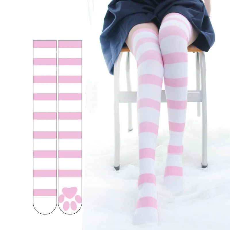 Paw Print Striped Socks