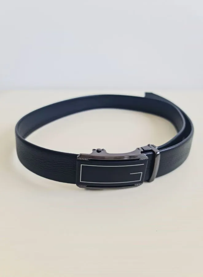 Premium Black Leather Strap Belt with Pin Buckle