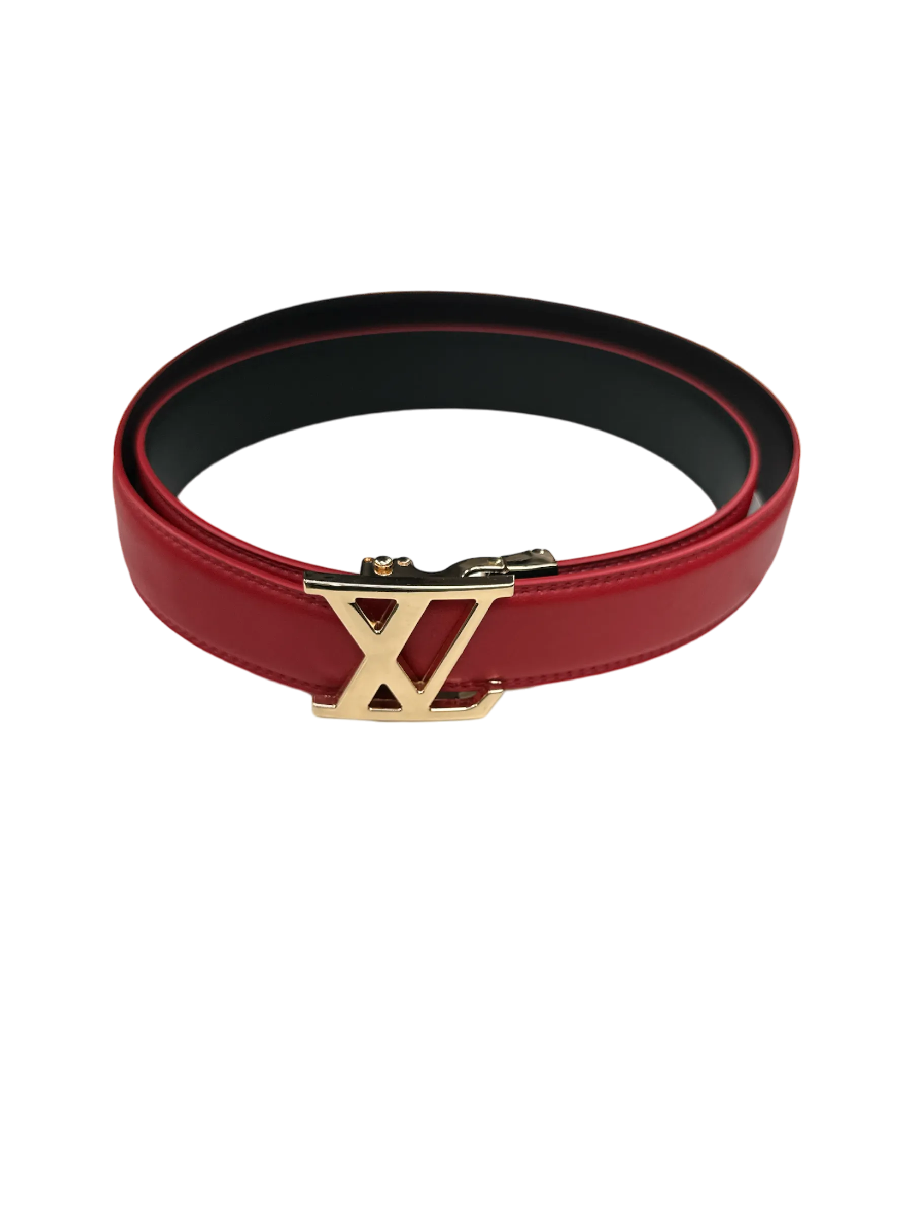 Red Men's Belt Fashion Design Genuine Leather Gold Buckle