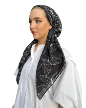 Scarf Bar Black Butterfly Print Classic Pre-Tied Bandanna with Full Grip