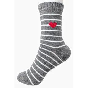 Shimmer Heart Striped Half Crew Socks