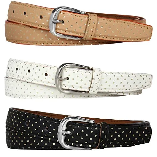 SIDEWOK Combo of 3 Polka Dot Print Casual Sleek Belt For Women/Girls (Combo-3)