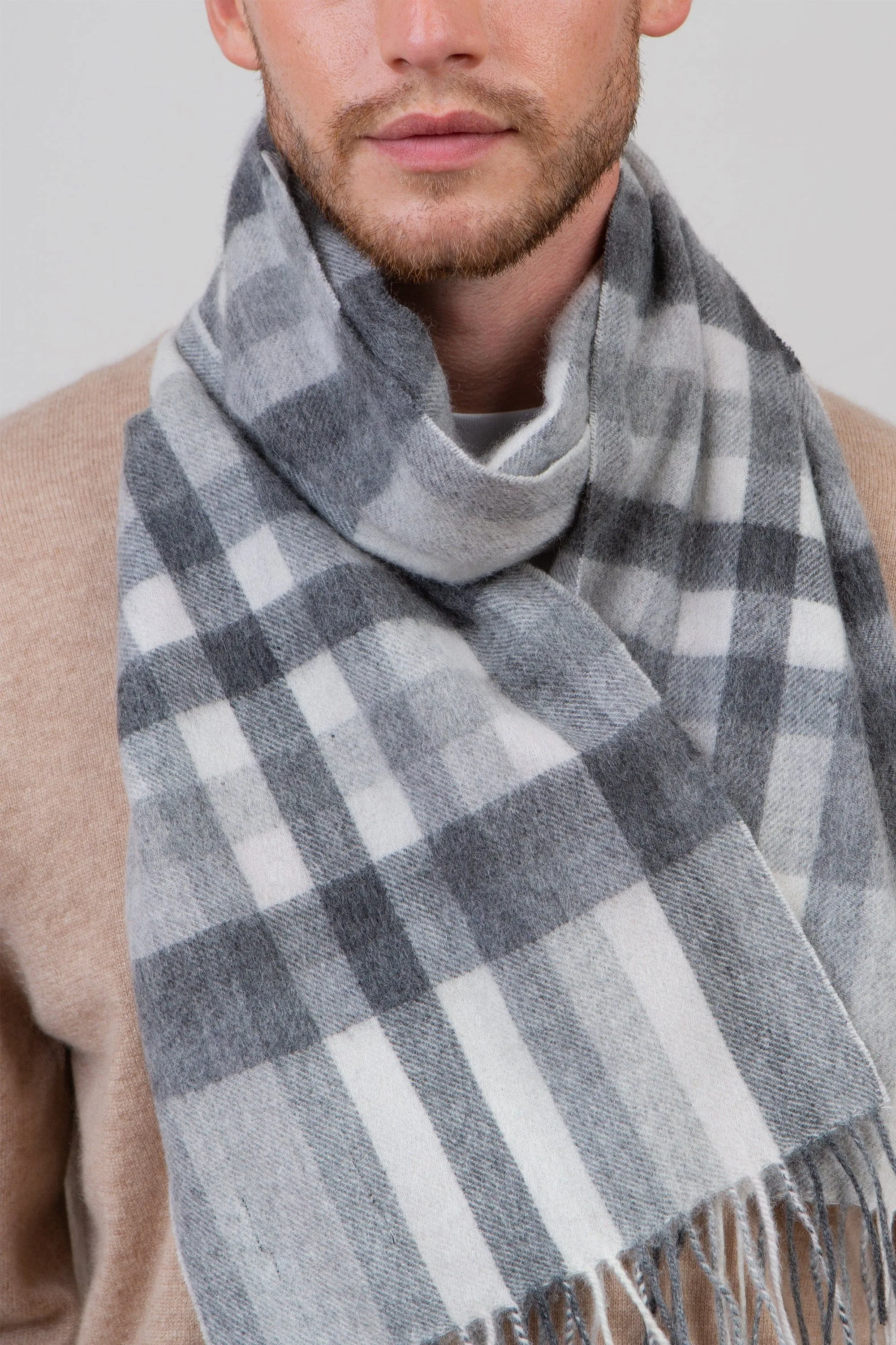 Stepping Check Lambswool Scarf - Monochrome