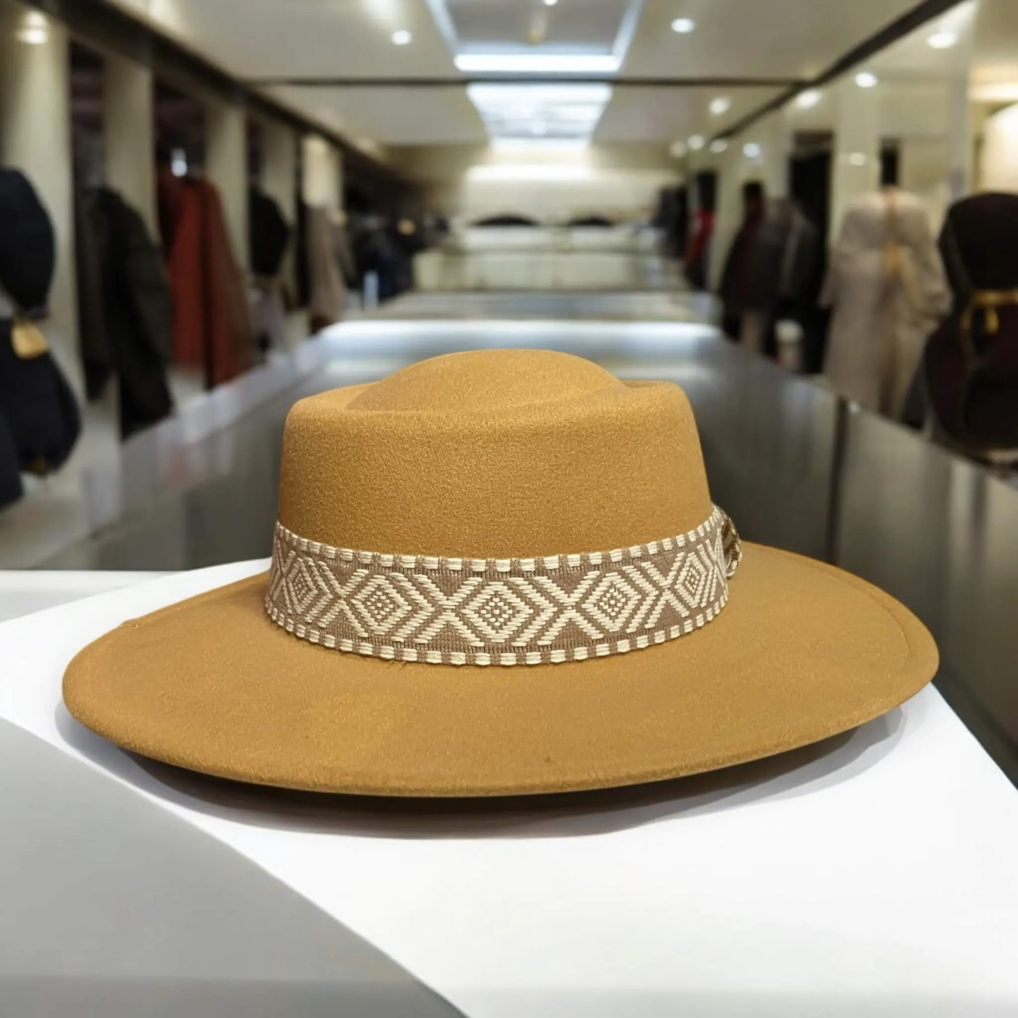 Tan Wide Brim Boater Hat