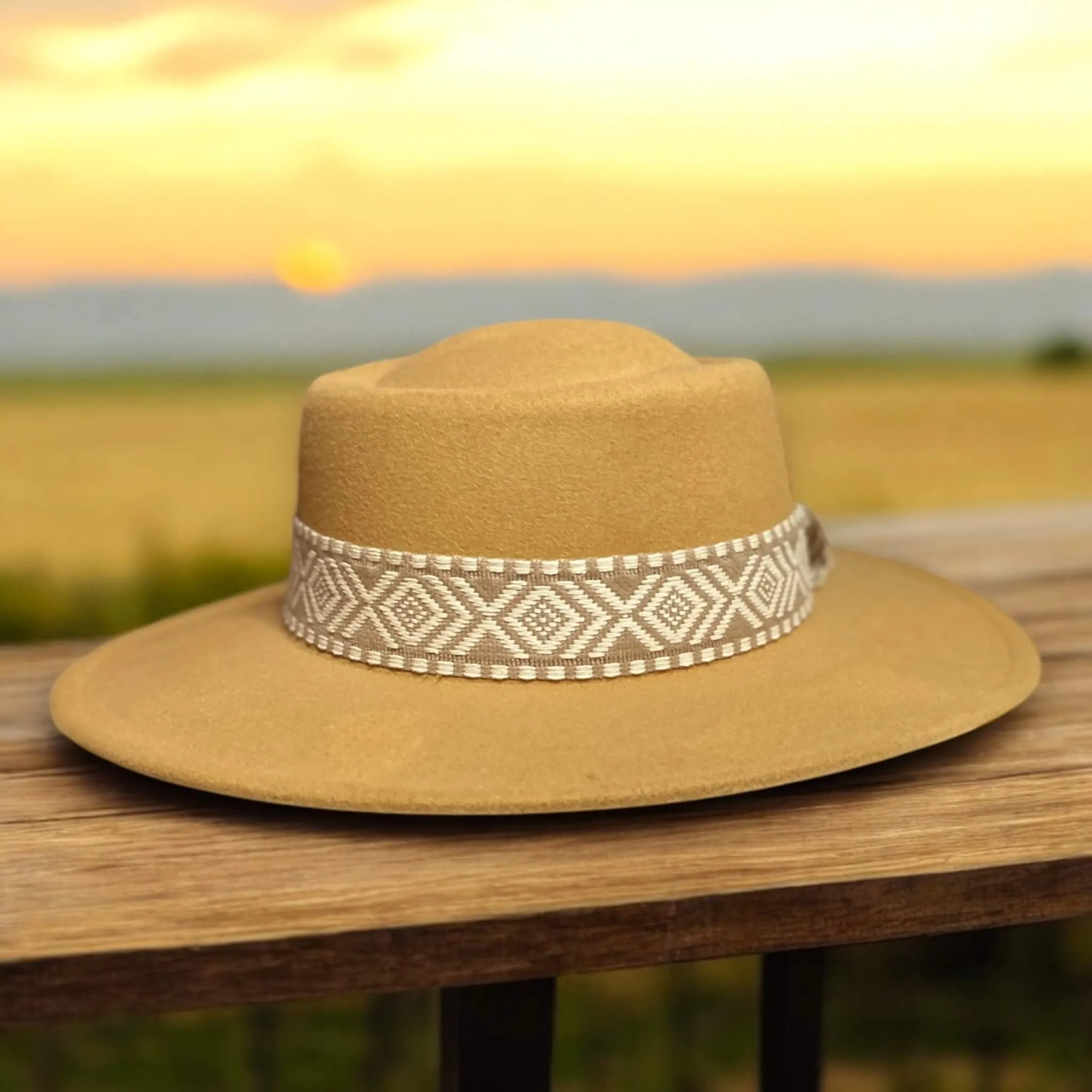 Tan Wide Brim Boater Hat