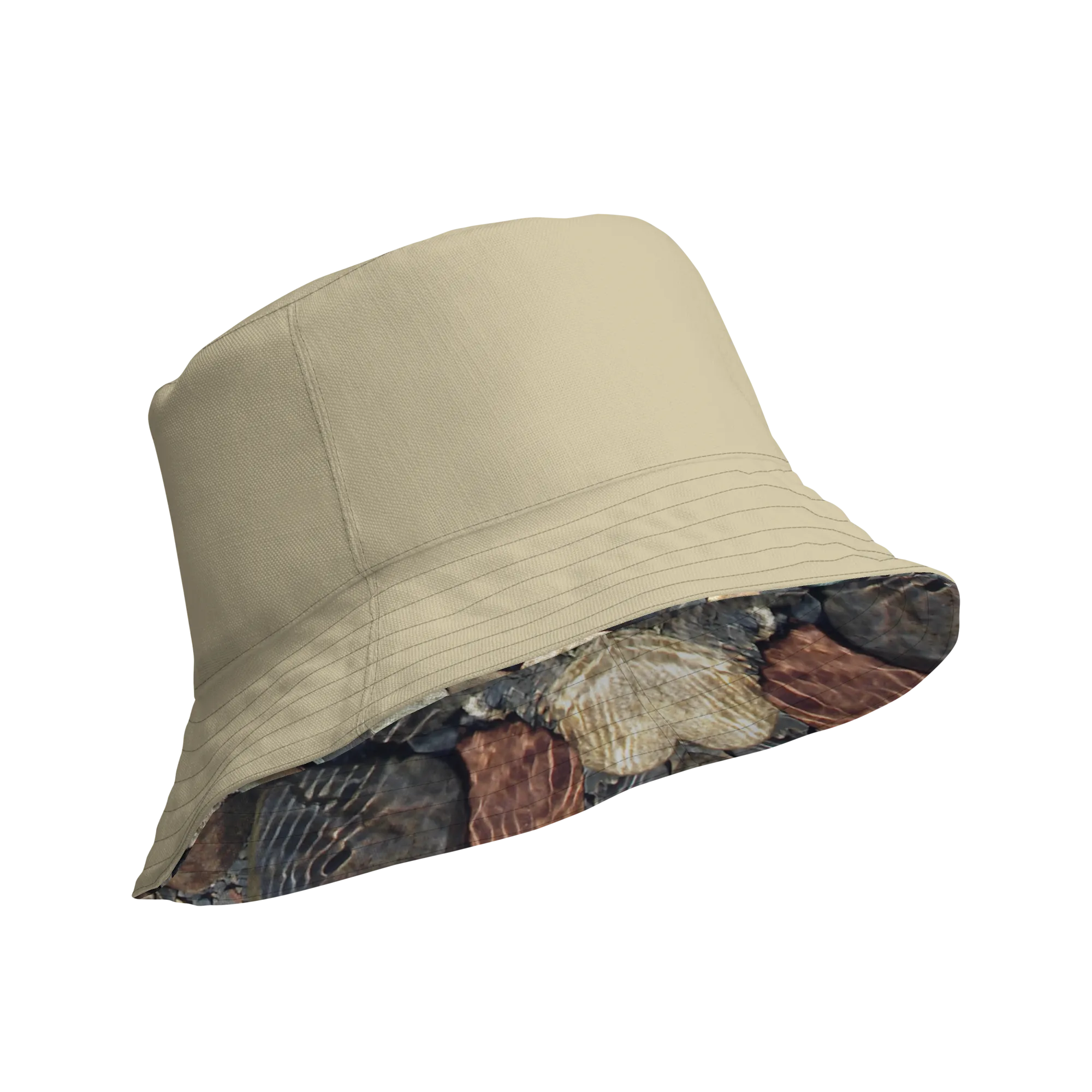 The EARTH LOVE Collection - "Rock Renaissance" Design Premium Reversible Bucket Hat - Light Beige Inside - Beach Hat, Gifts for Her, Gifts for Him