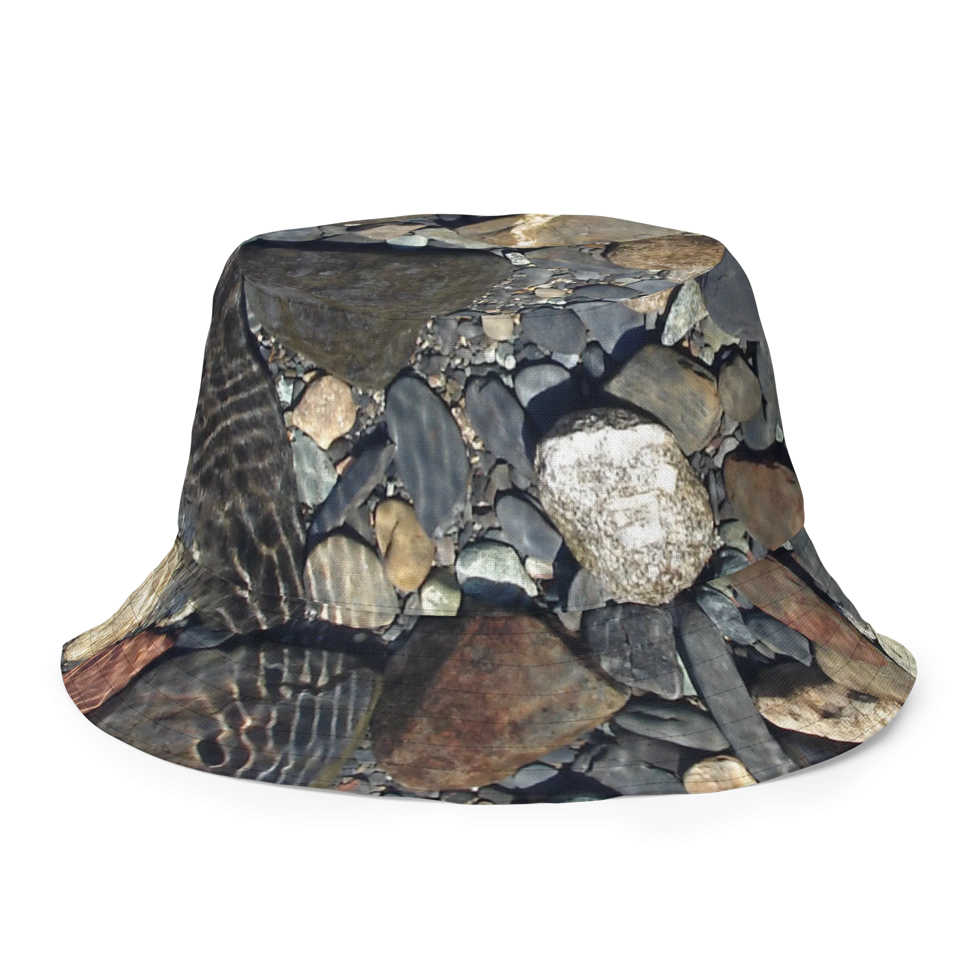 The EARTH LOVE Collection - "Rock Renaissance" Design Premium Reversible Bucket Hat - Light Beige Inside - Beach Hat, Gifts for Her, Gifts for Him