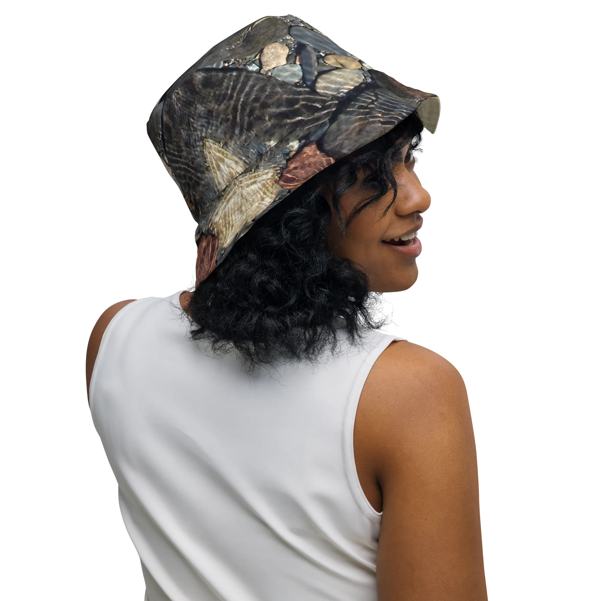 The EARTH LOVE Collection - "Rock Renaissance" Design Premium Reversible Bucket Hat - Light Beige Inside - Beach Hat, Gifts for Her, Gifts for Him