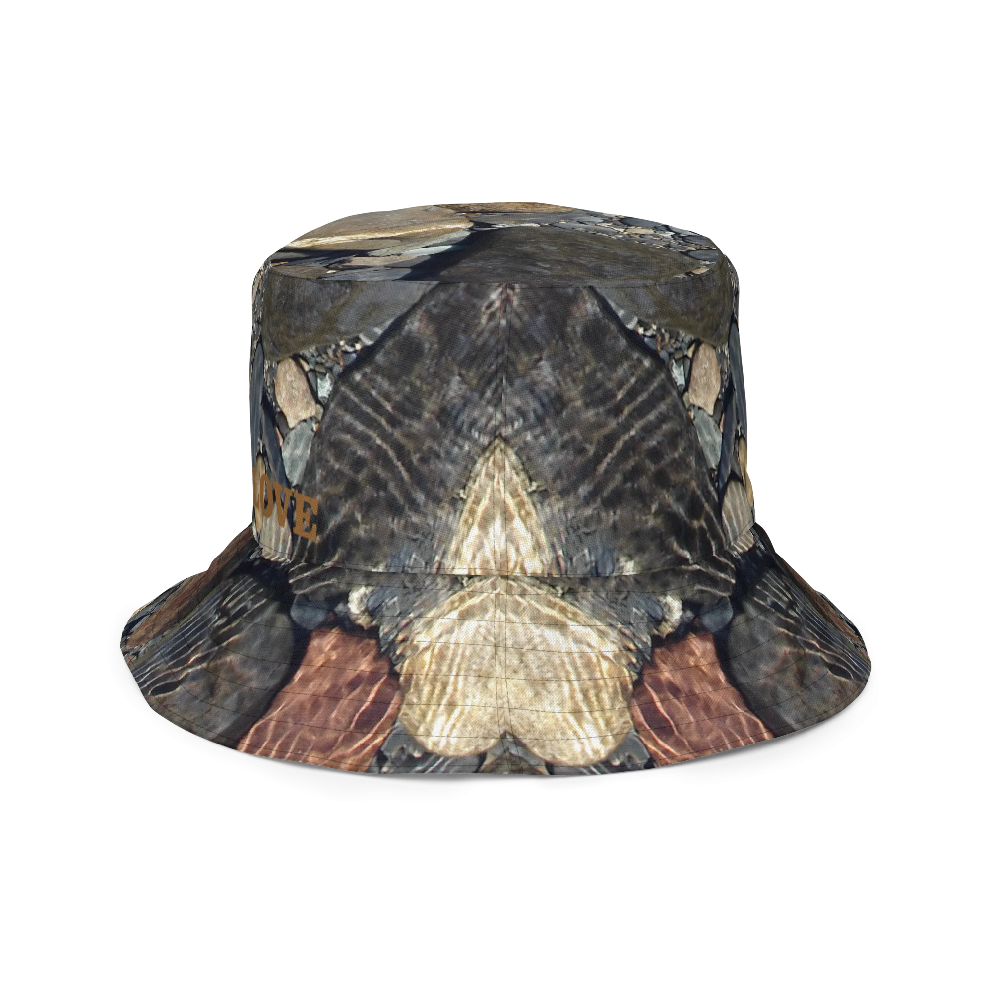 The EARTH LOVE Collection - "Rock Renaissance" Design Premium Reversible Bucket Hat - Light Beige Inside - Beach Hat, Gifts for Her, Gifts for Him