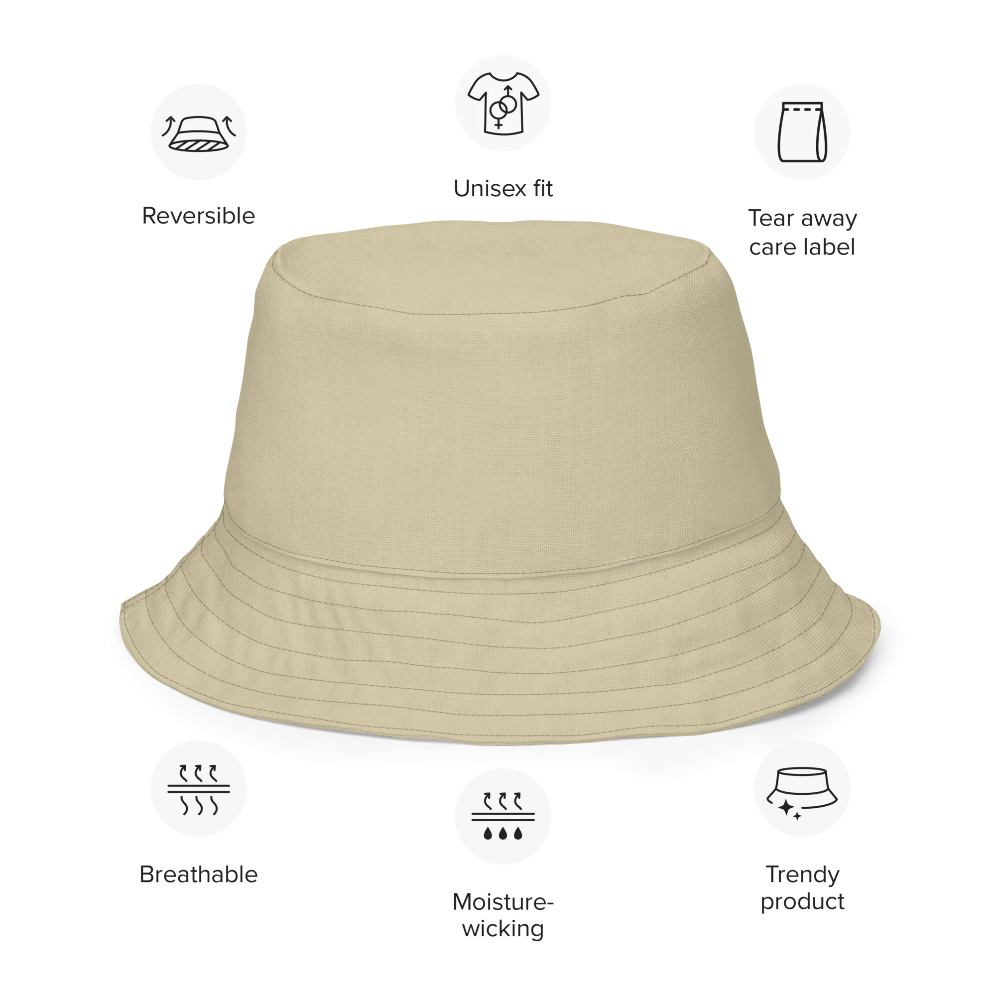 The EARTH LOVE Collection - "Rock Renaissance" Design Premium Reversible Bucket Hat - Light Beige Inside - Beach Hat, Gifts for Her, Gifts for Him