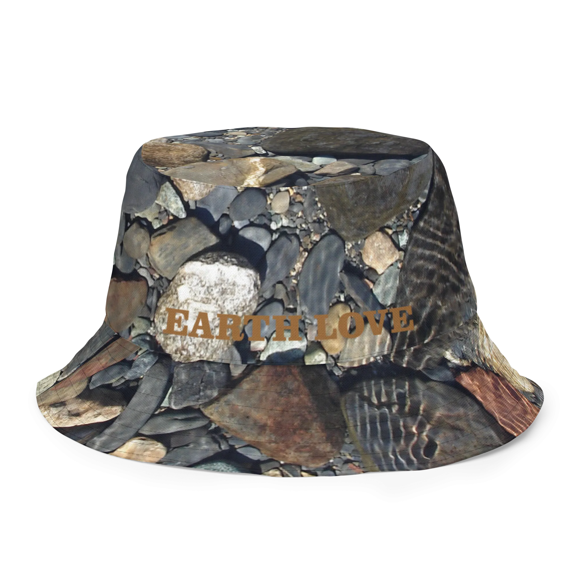 The EARTH LOVE Collection - "Rock Renaissance" Design Premium Reversible Bucket Hat - Light Beige Inside - Beach Hat, Gifts for Her, Gifts for Him