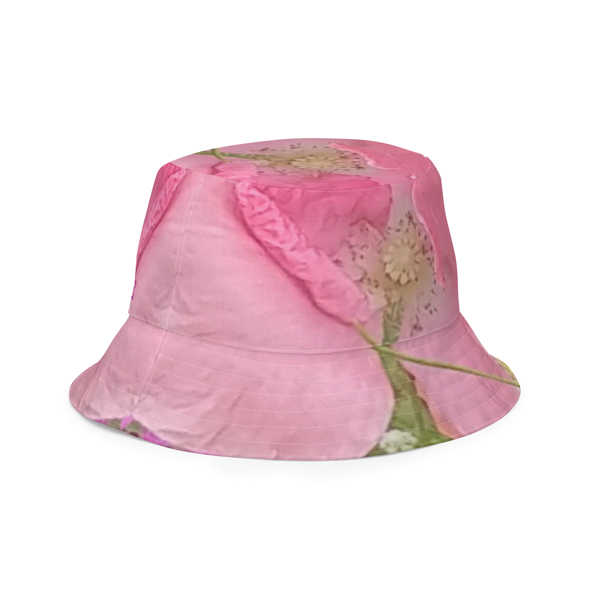 The FLOWER LOVE Collection - "Pretty Pink Poppies" Design Premium Reversible Bucket Hat - Green Inside - Beach Hat, Gifts for Her