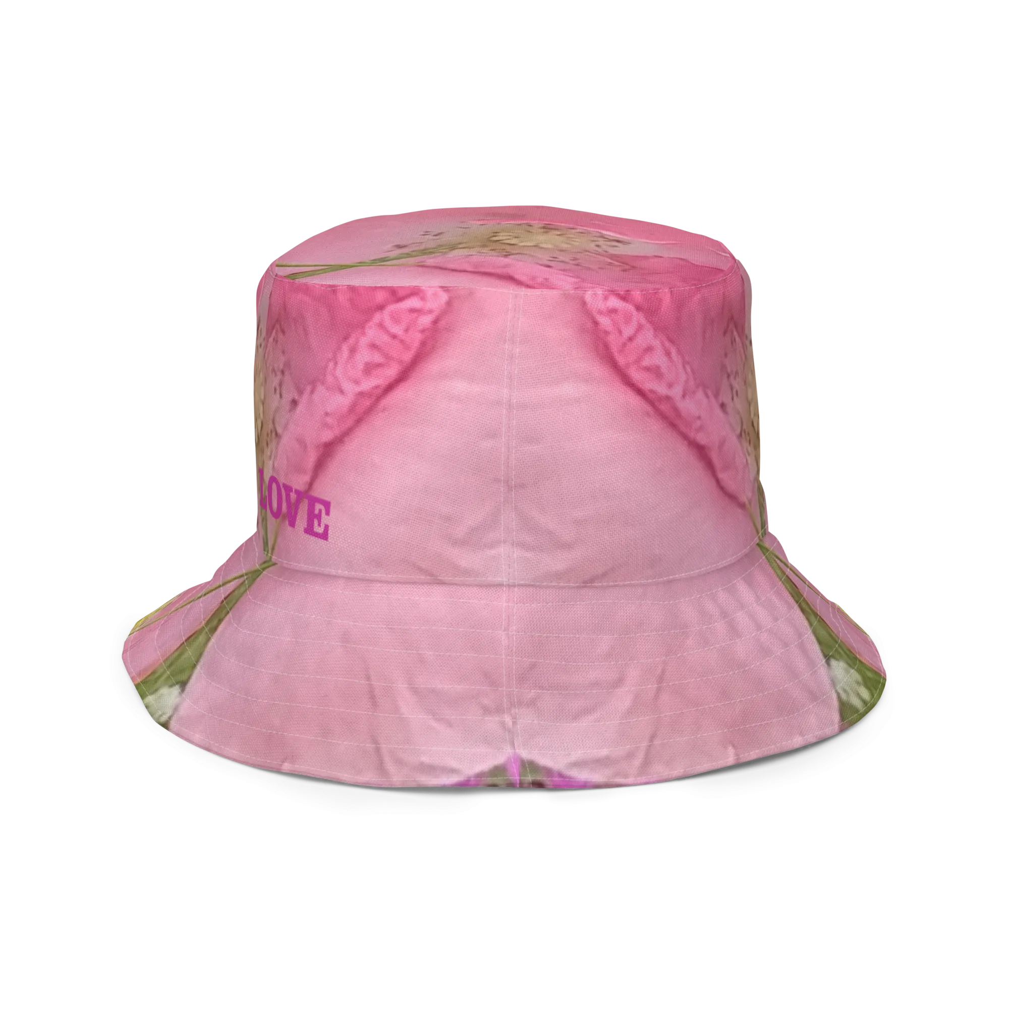 The FLOWER LOVE Collection - "Pretty Pink Poppies" Design Premium Reversible Bucket Hat - Green Inside - Beach Hat, Gifts for Her