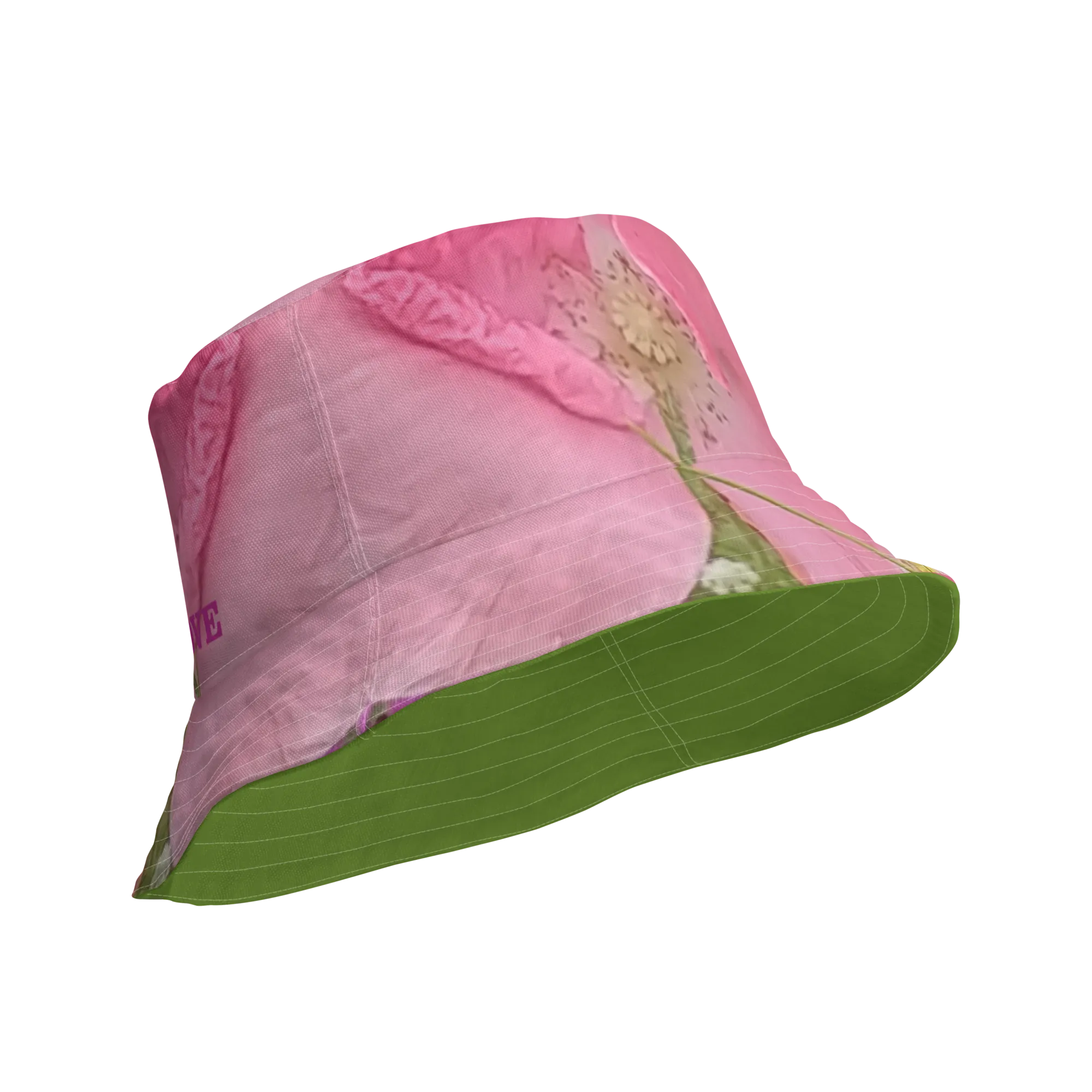 The FLOWER LOVE Collection - "Pretty Pink Poppies" Design Premium Reversible Bucket Hat - Green Inside - Beach Hat, Gifts for Her