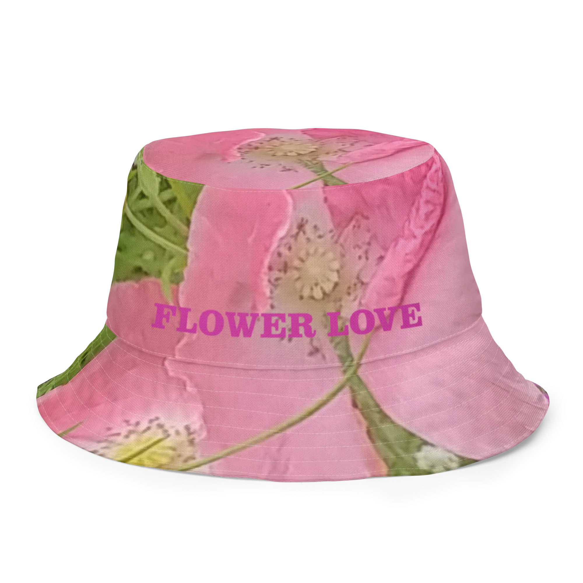 The FLOWER LOVE Collection - "Pretty Pink Poppies" Design Premium Reversible Bucket Hat - Green Inside - Beach Hat, Gifts for Her