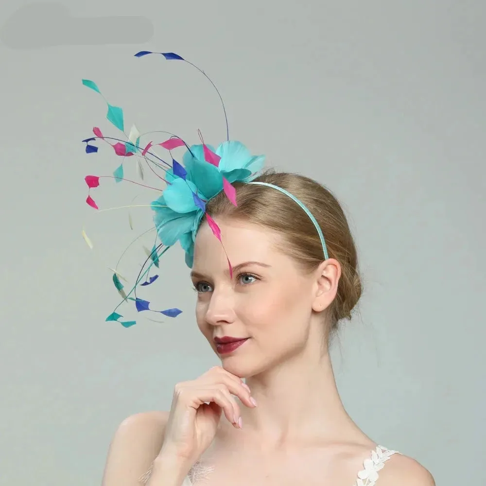 Turquoise Feather Fascinator Headband Hats Spring Race Season