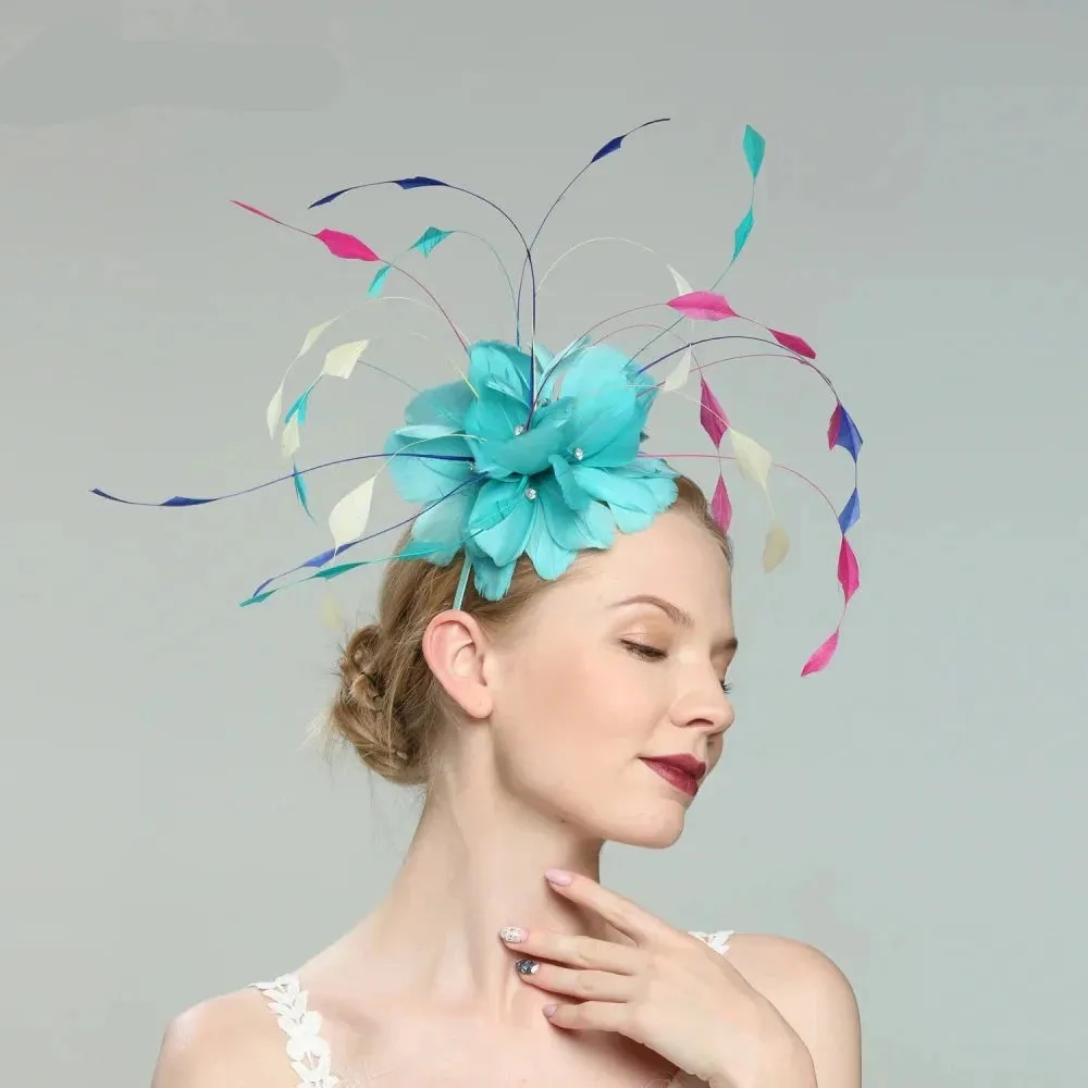 Turquoise Feather Fascinator Headband Hats Spring Race Season