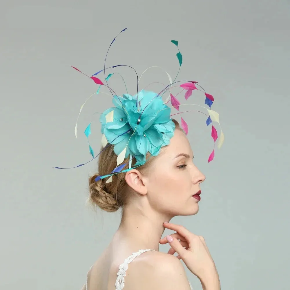 Turquoise Feather Fascinator Headband Hats Spring Race Season