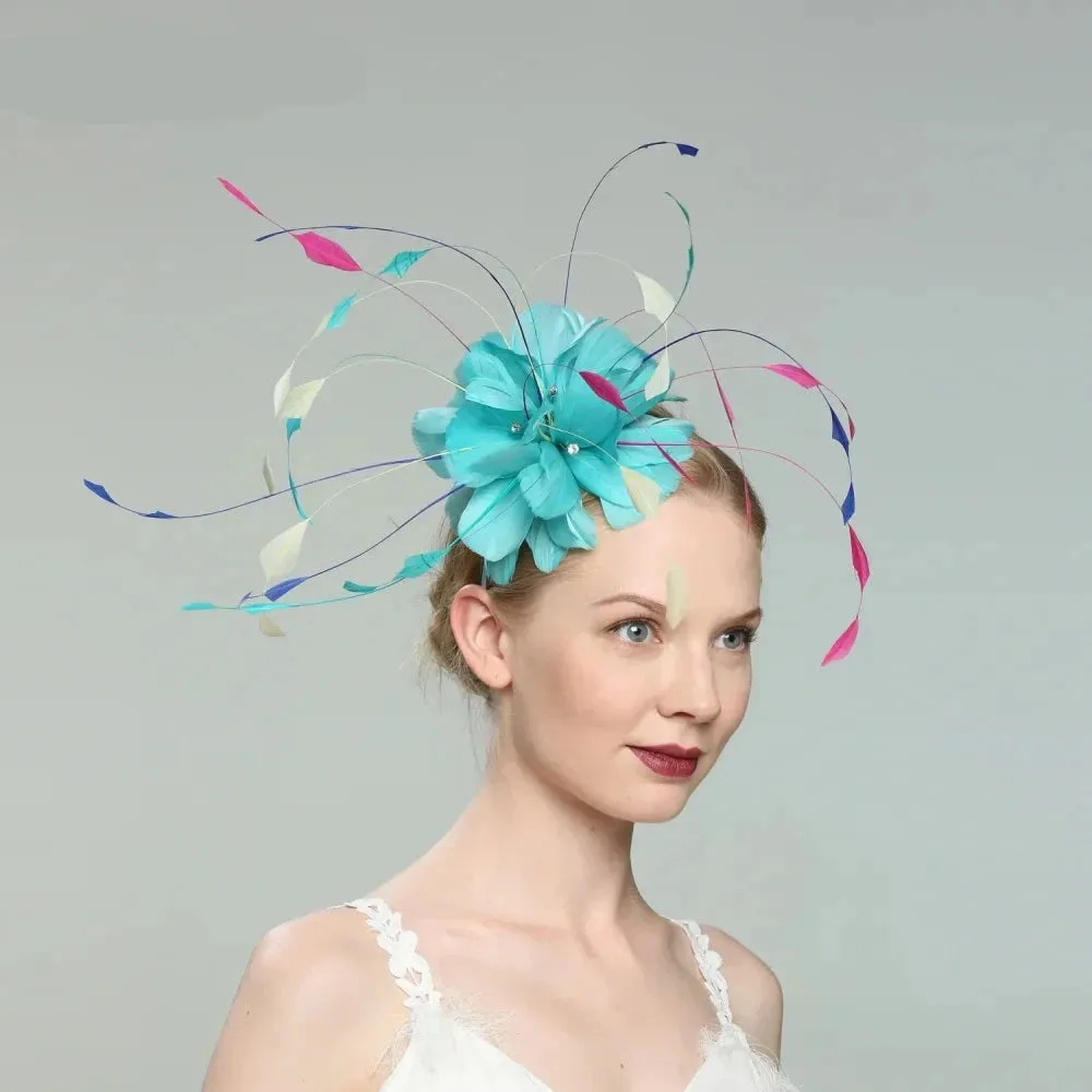 Turquoise Feather Fascinator Headband Hats Spring Race Season