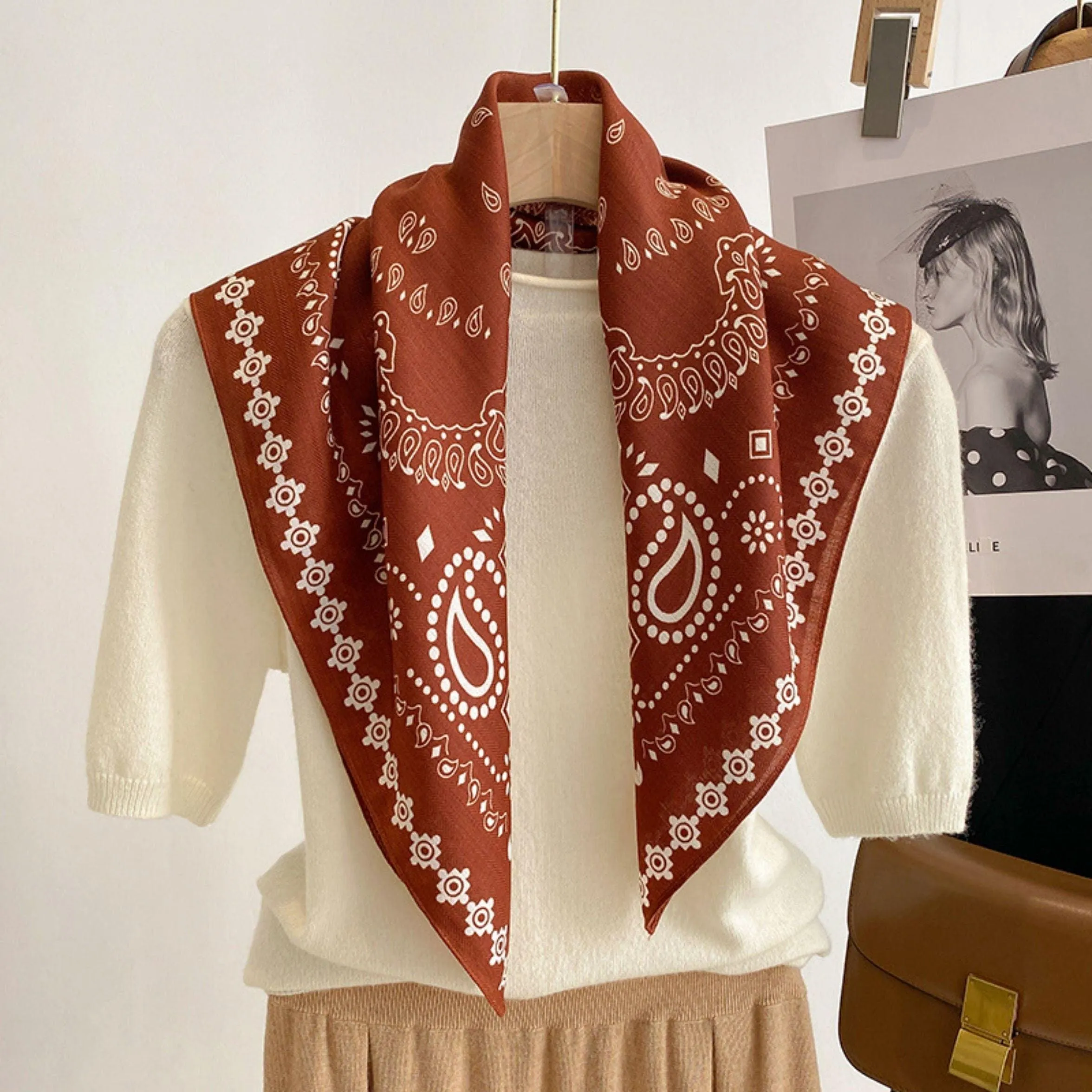 Versatile Beauty: Cotton and Linen Texture Ladies Neckerchief and Dual-Purpose Shawl