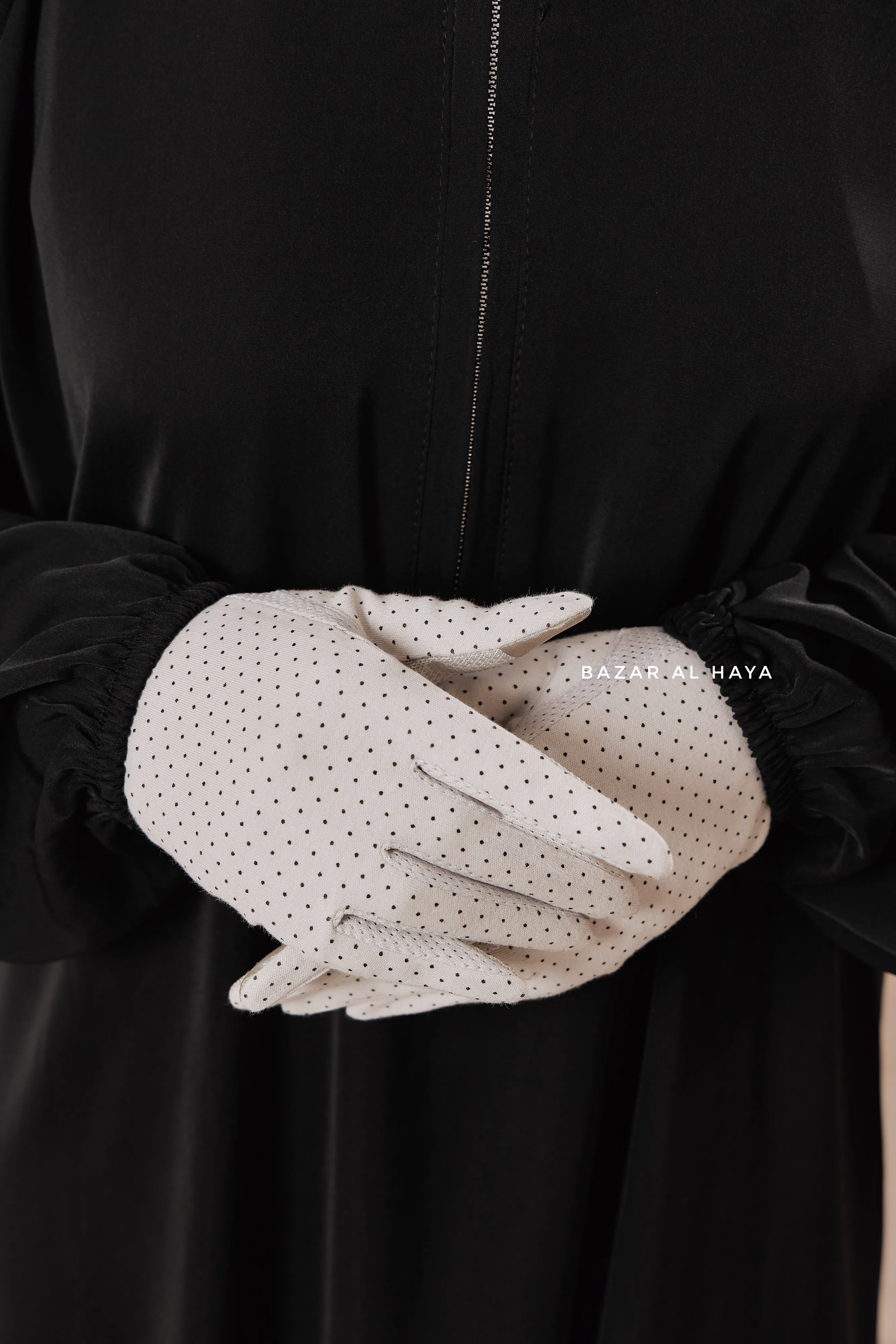 White Touch Screen Dotted Long Gloves - One Size