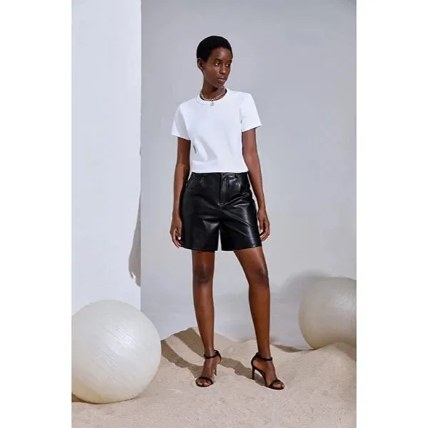 Women's Sleek Genuine Lamb Leather Shorts WH12