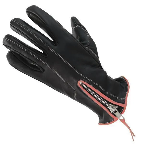 Xelement UK826122 'Classic' Women's Black/Pink Zippered Leather Motorcycle Gloves