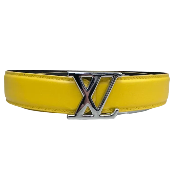 Yellow Men's Genuine Leathers Belt Sliver Buckle Fashion Design